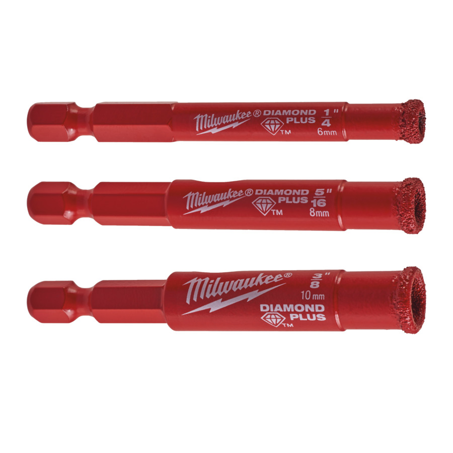 Lot 3 fraises diamant milwaukee ø 6, 8, 10mm