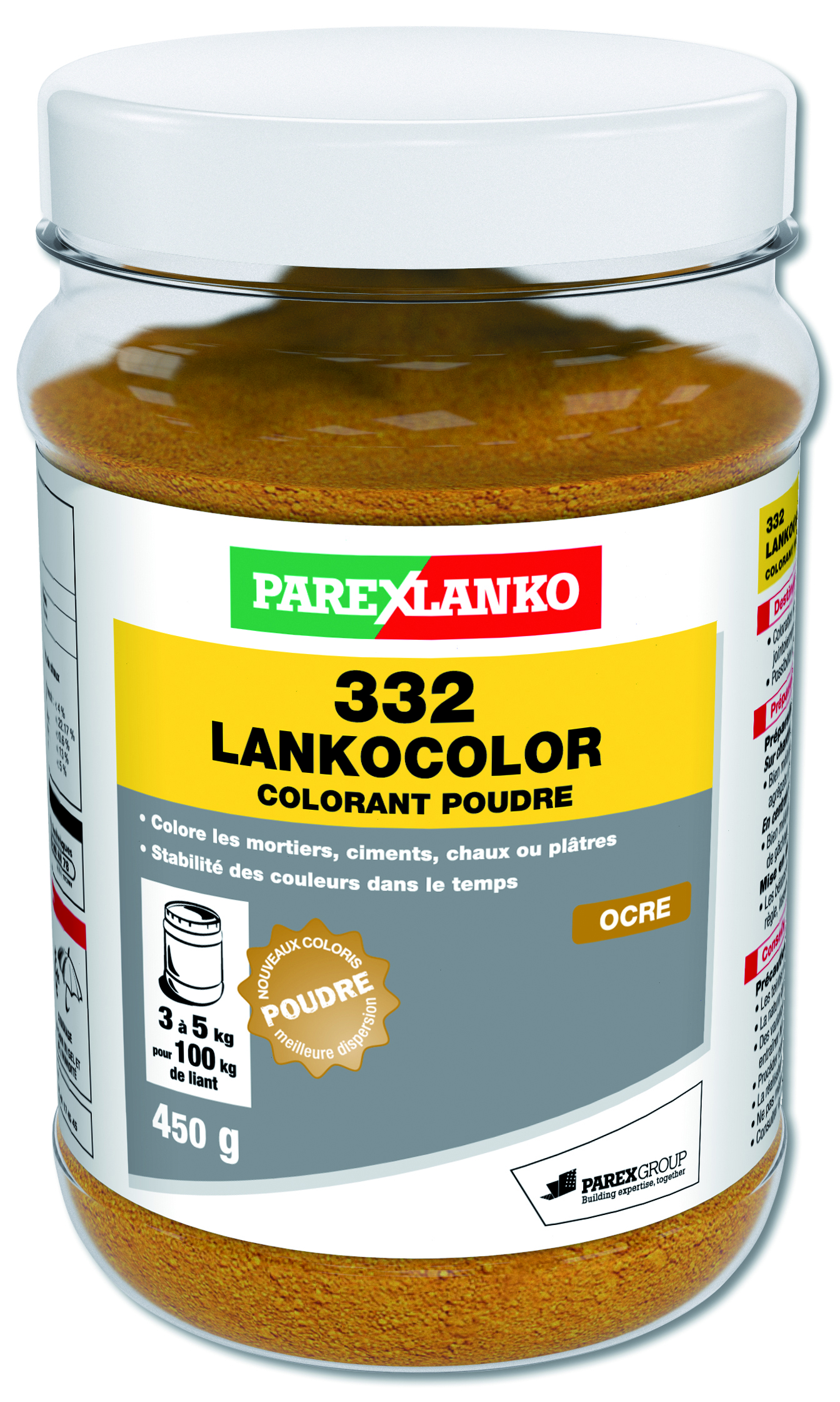 Colorant poudre beton et mortier ocre 450g.