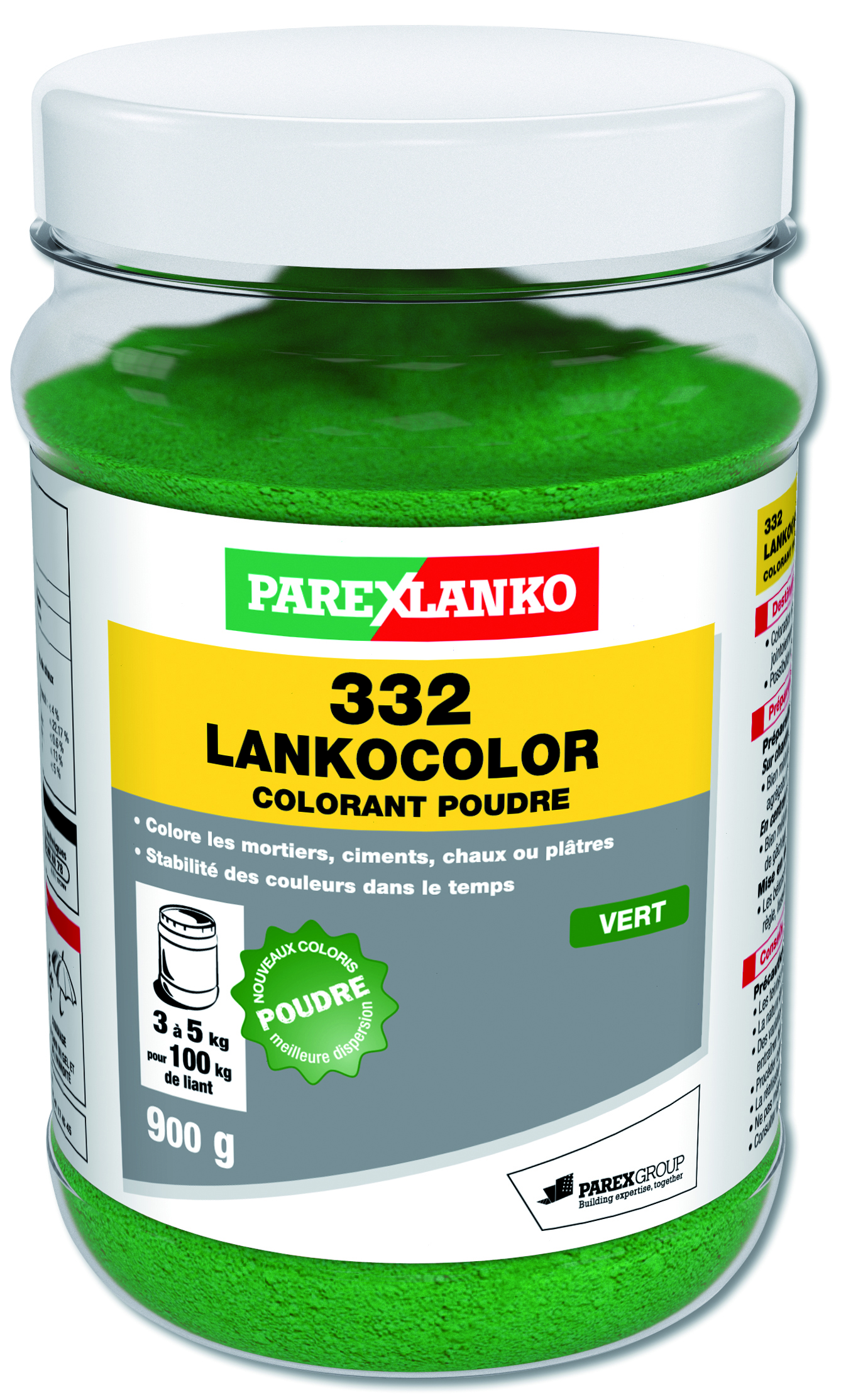 Colorant poudre beton et mortier vert 900g.